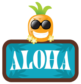 Luau Aloha sign with a smiling pineapple in sunglasses