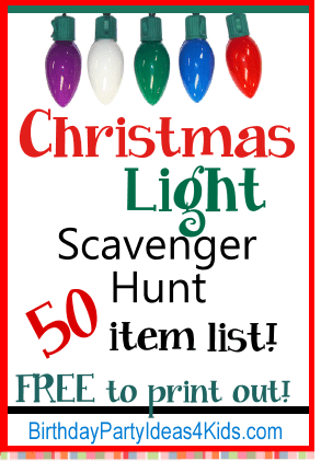 Christmas light scavenger hunt list with free list of 50 items to find