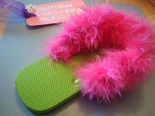 flip flop craft with pink boa feathers