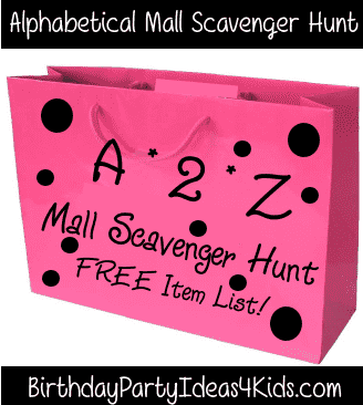 A to Z Mall Scavenger Hunt List