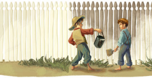 Tom Sawyer Painting a fence